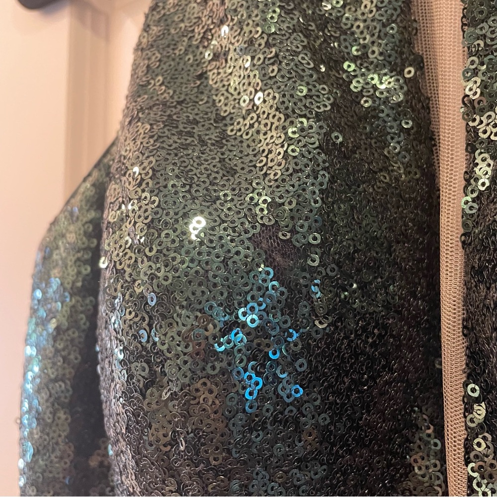 Alyce Paris Dark Green Sequin Halter Mini Dress 4 - Picture 6 of 6